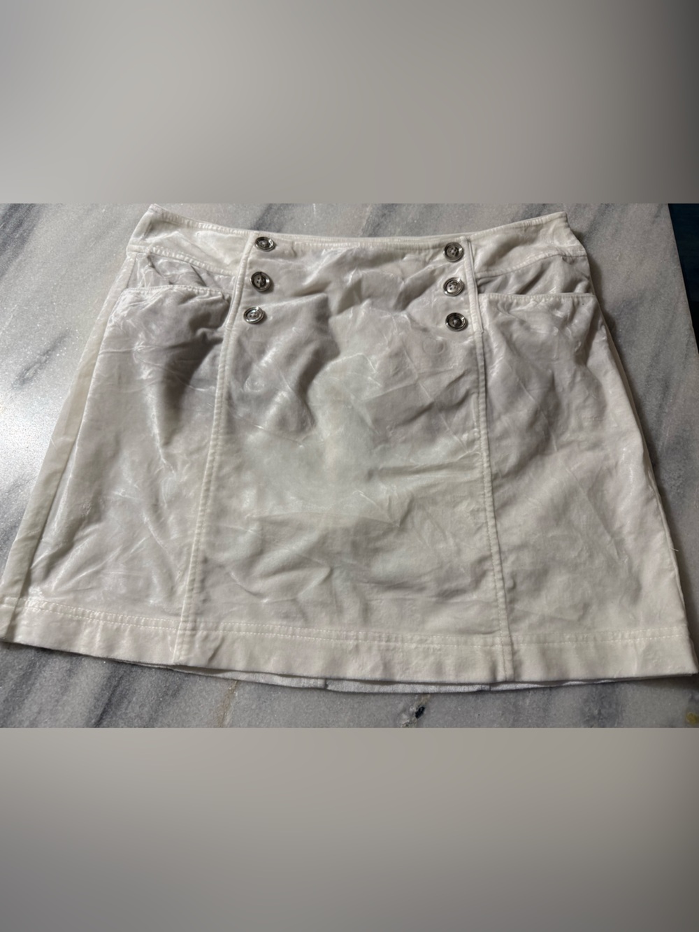 White House Black Market Velvet White Button-Accent Mini Skirt plus Size 1X